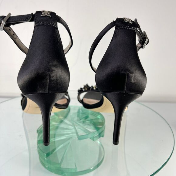 Sam Edelman Platt Heel Sandals Black Beaded Open Toe Ankle Strap Satin - Picture 5 of 7